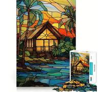 Stained Glass Tropical Nature 1000 Piece Jigsaw Puzzles for Adults Mind Exercise Toy Casual Fun Precision Cut Artistic Gift 38x26cm