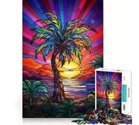 Stained Glass Tropical Sunset 1000 Pieces Jigsaw Puzzles for Teenagers Recall Upgrade Relaxing Fun Clear Cut Seasonal Gift 50x75cm