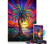 Stained Glass Tropical Sunset 1000 Pieces Jigsaws Adults Puzzles Logic Boost Toy Bonding Time Premium Edge Premium Gift 38x26cm