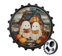 Stained Glass Two Cute Ghosts Reading Books Bottle Opener Round Fridge Magnets Beverage Beer Magnetic Bottle Cap Opener for Fridge, Kitchen, Office