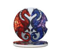 Stained Glass Two Dragons Car Coasters for Cup Holders,2pcs Anti-Slip Ceramic Car Coasters with Finger Notch Car Accessories