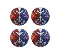 Stained Glass Two Dragons Drinks Coasters Set of 4 Leather for Tabletop Protection Heat Resistant Bar Cup Mat Pad