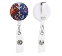 Stained Glass Two Dragons Retractable Badge Holder Reel Clip ID Card Holder for Doctor Nurse Student Office Worker