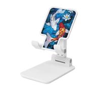 Stained Glass Two Fish Foldable Cell Phone Stand Adjustable Angle Height Desktop Portable Cellphone Cradle Compatible With All Smartphone White-Style