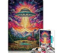 Stained Glass UFO Jigsaw Puzzles for Adults Teenagers Jigsaws Puzzle,Toys Educational Games Stress Relieving Suitable for Desktop Decoration 50x75cm