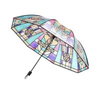 Stained Glass Umbrella,Hand-Painted Glass Clear Umbrella,Vintage Stained Glass Automatic Umbrella,Transparent Vintage Parasol Umbrella,Unique Aesthetic Transparent Umbrella
