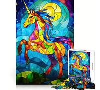 Stained Glass Unicorn 1000 Piece Jigsaw Puzzles for Adults Teenagers Brain Game Mind Calm Exact Cut 38x26cm
