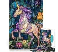 Stained Glass Unicorn 1000 Piece Jigsaw Puzzles for Teenagers Reason Skill Toy Quiet Calm Exact Cut Xmas Surprise 38x26cm