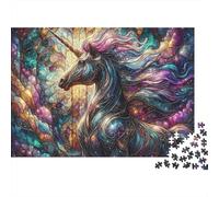 Stained Glass Unicorn 1000 Pieces Puzzles Beautiful View Mystical Unicorn Art Decoration Puzzle Educational Game Gifts Puzzles for Adults Jigsaw Puzzles for Adults 38x26cm/1000pcs