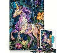 Stained Glass Unicorn Adults Puzzles 1000 Piece Jigsaws Mind Exercise Toy Relaxed Mind Design Assembly Santa Wish Gift 38x26cm