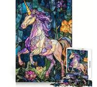 Stained Glass Unicorn Adults Puzzles 1000 Piece Jigsaws Mind Exercise Toy Relaxed Mind Design Assembly Santa Wish Gift 38x26cm