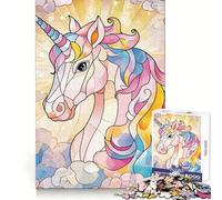 Stained Glass Unicorn Jigsaw Puzzles 1000 Pieces for Teenagers Thought Toy Shared Fun Precise Edge Santa Wish Item 50x75cm