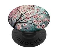 Stained Glass Vibrant Floral Cherry Blossom Graphic Art PopSockets Adhesive PopGrip