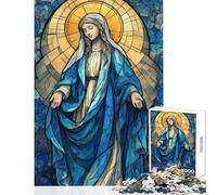 Stained Glass Virgin Mary Illustration Jigsaw 1000 Pieces for Teenagers Improve Overall Mental Performance Mindful Soothing Leisure Game (38x52cm)