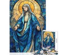 Stained Glass Virgin Mary Illustration Jigsaw Puzzles 1000 Piece for Adults Enhance Focus for Better Performance Quiet Soothing Playtime Fun (50x75cm)