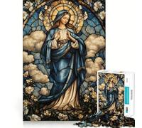 Stained Glass Virgin Mary Jigsaw 1000 Pieces for Teenagers Mind Exercise Toy Relaxing Fun Design Assembly Perfect Present 38x52cm