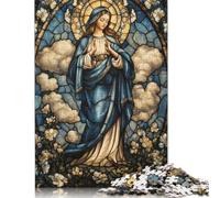 Stained Glass Virgin Mary Jigsaw Puzzle, Wooden Puzzles 500 Piece Jigsaw Intellectual Toys, Challenging Adult And Teen Casual Jigsaw Puzzle 500pcs (52x38cm)