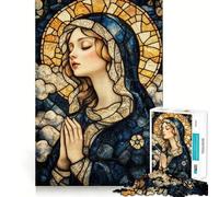Stained Glass Virgin Mary Jigsaw Puzzles 1000 Pieces for Adults Boost Recall Relax Mind Accurate Edge Santa Wish List 38x26cm