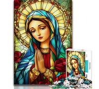 Stained Glass Virgin Mary Jigsaw Puzzles for Adults Teenagers Jigsaws Puzzle,Help The Brain Exercise Addictive Toys to Cultivate Patience Suitable for Couples 38x26cm