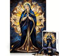 Stained Glass Virgin Mary Jigsaw Puzzles for Teenagers 1000 Piece Mind Skill Toy Simple Fun Design Assembly Memorable Gift 38x52cm