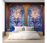 Stained Glass Wallpaper for Living Room & Bedroom & Hallway, Non-Woven Abstract Art Mural Wallpaper, Wall Mural Wall Decoration 250 x 175 cm (WxH) K-MZ&27
