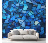 Stained Glass Wallpaper for Living Room, Blue Abstract Geometric Wall Mural for Bedroom 250x175 cm, Non-Woven Photo Wallpaper, Home Decor D&O110