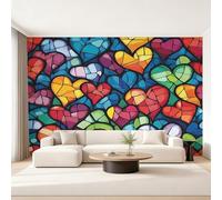 Stained Glass Wallpaper for Living Room, Geometric Heart Wall Mural for Bedroom 250x175 cm, Non-Woven Photo Wallpaper, Home Decor D&O118