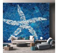 Stained Glass Wallpaper for Living Room, Geometric Starfish Wall Mural for Bedroom 450x315 cm, Non-Woven Photo Wallpaper, Home Decor D&O24
