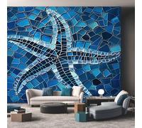 Stained Glass Wallpaper for Living Room, Marine Life Starfish Wall Mural for Bedroom 450x315 cm, Non-Woven Photo Wallpaper, Home Decor D&O22