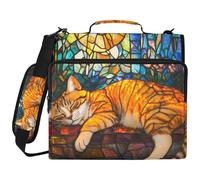 Stained Glass Warm Cat 3 Ringing 1.5 inch Organizer Binder with Handle Multiple Pockets Document Binder Organizer for School Cartera con cremallera