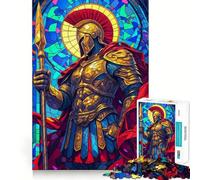 Stained Glass Warrior Jigsaw Puzzle for Adults 1000 Pieces Smart Game Tension Relief Pattern Assembly Heartfelt Gift 38x26cm