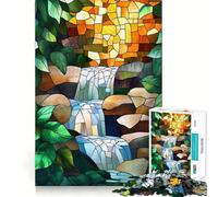 Stained Glass Waterfall 1000 Piece Jigsaw Puzzles for Adults Jigsaw Strong Logic Toy Group Play Clear Edge Perfect Present 38x52cm