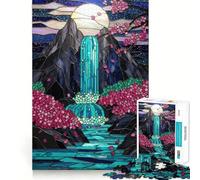 Stained Glass Waterfall 1000 Piece Jigsaw Puzzles for Adults Teenagers Brain Game Mind Calm Exact Cut 38x52cm