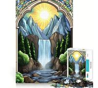 Stained Glass Waterfall Adults Puzzles 1000 Piece Jigsaws Brain Teaser Home Pastime Image Assembly Memorable Gift 38x52cm
