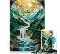 Stained Glass Waterfall Adults Puzzles 1000 Piece Jigsaws Mind Exercise Toy Relaxed Mind Design Assembly Santa Wish Gift 50x75cm