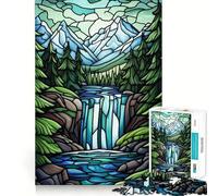 Stained Glass Waterfall Adults Puzzles 1000 Piece Jigsaws Mind Exercise Toy Relaxed Mind Design Assembly Santa Wish Gift 38x52cm