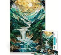 Stained Glass Waterfall Jigsaw Puzzles for Adults 1000 Piece Enhance Recall Leisure Time Exact Edge Festival Gift 38x52cm