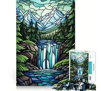 Stained Glass Waterfall Jigsaw Puzzles for Teenagers 1000 Piece Mind Skill Toy Simple Fun Design Assembly Memorable Gift 50x75cm