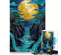 Stained Glass Waterfall Landscape 1000 Piece Jigsaw Puzzles for Adults Jigsaw Strong Logic Toy Group Play Clear Edge Perfect Present 50x75cm