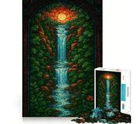 Stained Glass Waterfall Landscape 1000 Piece Jigsaw Puzzles for Adults Teenagers Brain Game Mind Calm Exact Cut 50x75cm