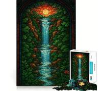 Stained Glass Waterfall Landscape 1000 Piece Jigsaw Puzzles for Teenagers Reason Skill Toy Quiet Calm Exact Cut Xmas Surprise 38x26cm