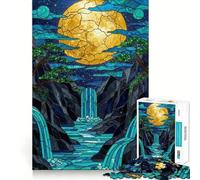 Stained Glass Waterfall Landscape 1000 Pieces Jigsaw Puzzles for Adults Thought Toy Calming Play Precise Edge Heartfelt Gift 38x52cm
