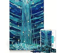 Stained Glass Waterfall with Stars Jigsaws 1000 Pieces for Adults Mind Exercise Toy Stress Relief Design Assembly Elegant Gift 50x75cm