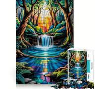 Stained Glass Waterfall Wonder A Luminous Path Through The Enchanted Forest 1000 Piece Jigsaw Puzzles for Adults Teenagers Thought Toy Leisure Time Accurate Edge Wall Art Decor 38x26cm