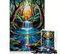 Stained Glass Waterfall Wonder A Luminous Path Through The Enchanted Forest 1000 Piece Jigsaw Puzzles for Adults Teenagers Thought Toy Leisure Time Accurate Edge Wall Art Decor 38x26cm