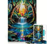 Stained Glass Waterfall Wonder A Luminous Path Through The Enchanted Forest Jigsaw Puzzles 1000 Pieces for Teenagers Mental Toy Anxiety Relief Premium Cut Elegant Gift 50x75cm