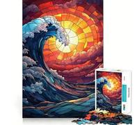 Stained Glass Wave 1000 Piece Jigsaws for Teenagers Puzzle Logic Toy Together Fun Precision Cut Stylish Gift 38x26cm