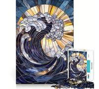 Stained Glass Wave 1000 Pieces Jigsaw Puzzles for Adults Thought Toy Calming Play Precise Edge Heartfelt Gift 38x26cm