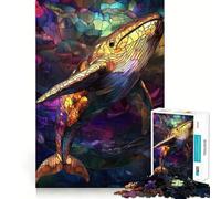 Stained Glass Whale 1000 Piece Jigsaw Puzzles for Teenagers Logic Ability Toy Calm Pastime Accurate Cut 38x52cm