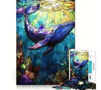 Stained Glass Whale Jigsaw Puzzle for Adults 1000 Pieces Smart Reason Toy Group Joy Smooth Edge Fine Art Piece 38x52cm
